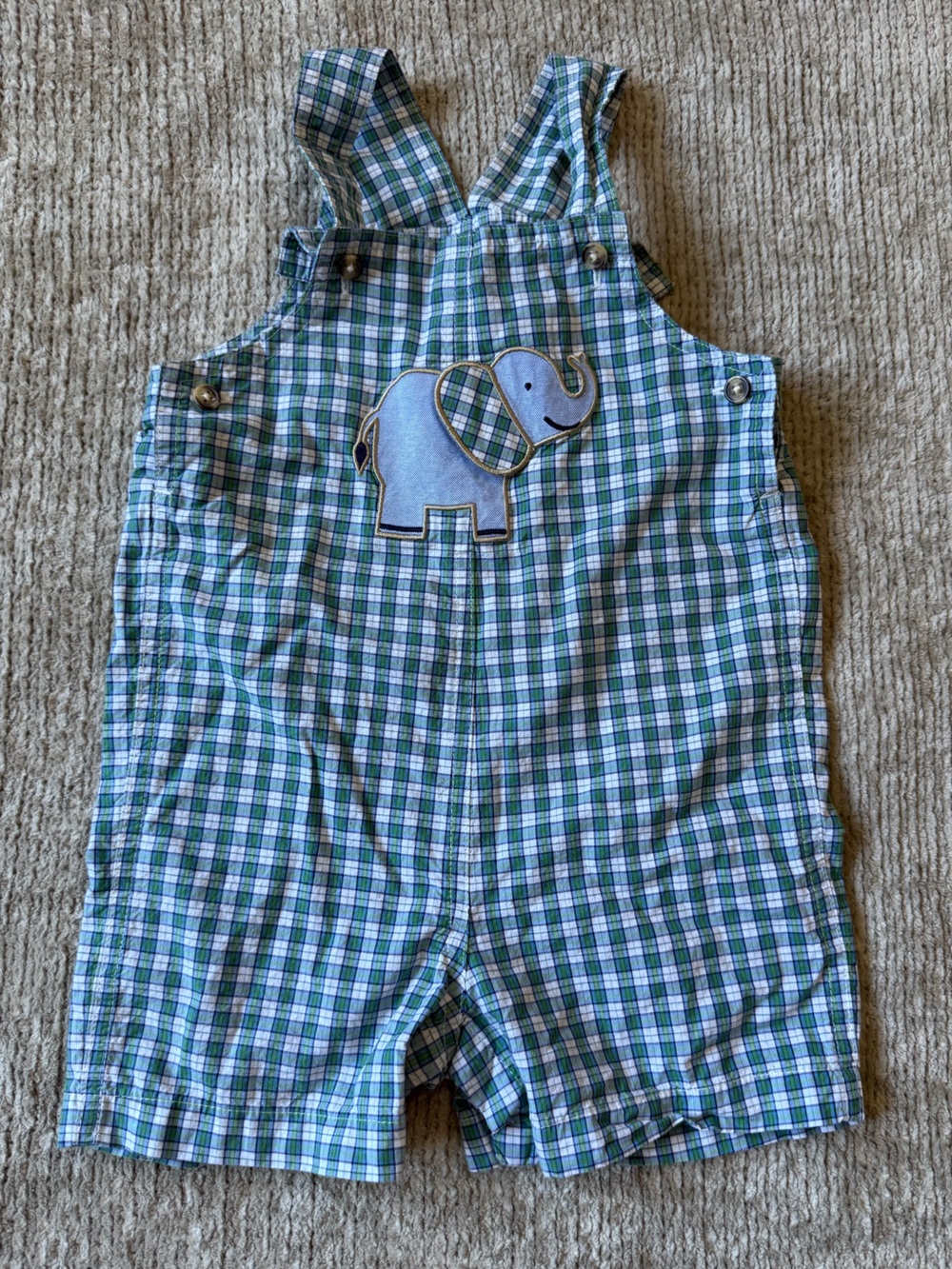 Vintage Talbots Baby Plaid Elephant Shortall Romper 12-18M